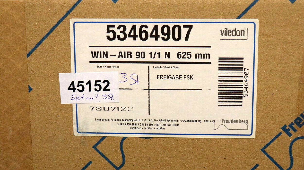 FREUDENBERG 3 Stk. VILDEDON Taschen-Filter Pocket Filter 53464907 WIN-AIR 90 1/1