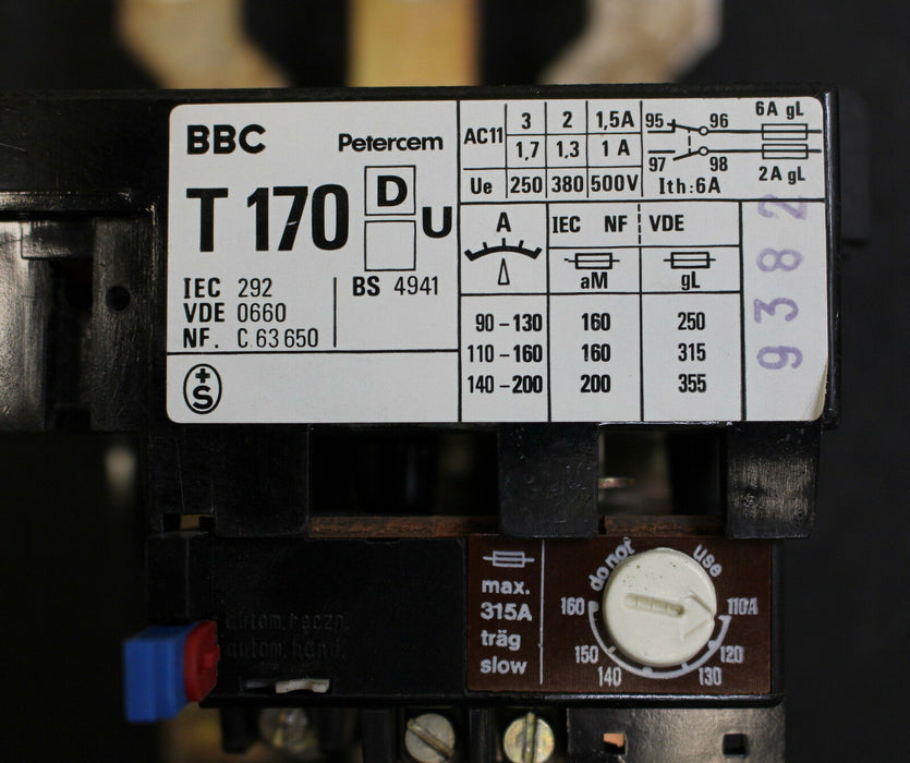 ABB thermisch verzögertes Überlastrelais T 170 DU 160 Einstellbereich 110-160A