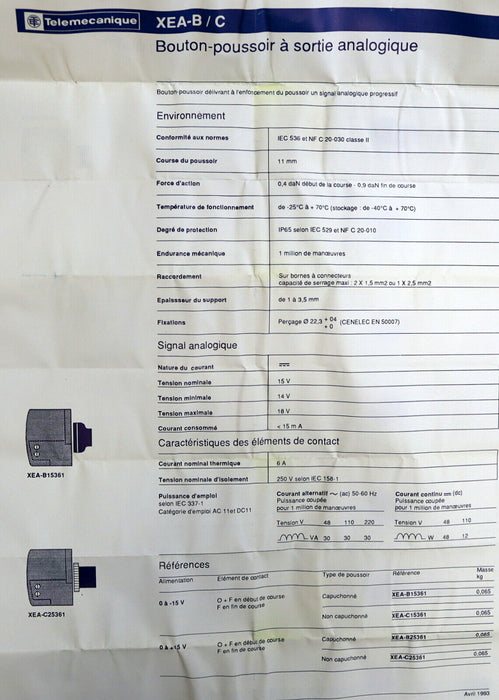 TELEMECANIQUE Starttaster Pushbutton with analogue output 0-15V XEA B15361