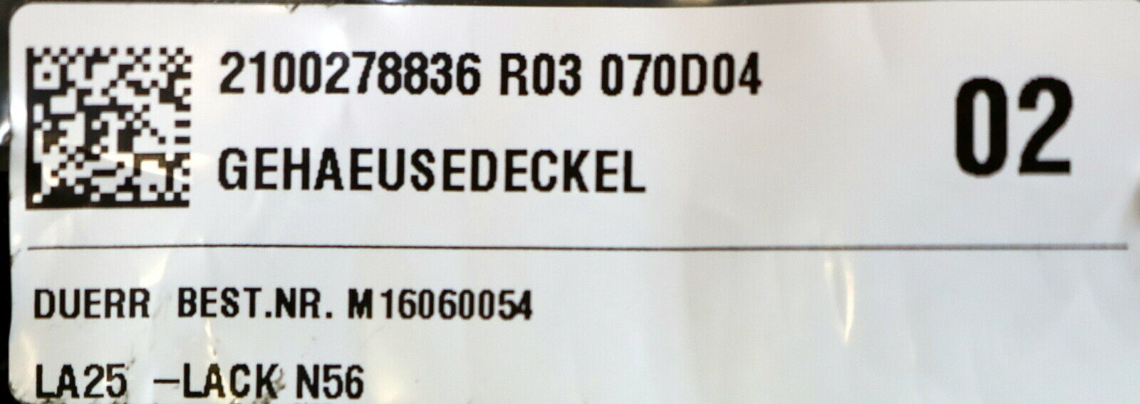 DÜRR Gehäusedeckel Best.Nr. M16060054 - unbenutzt