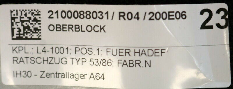 HADEF Oberblock komplett für HADEF Ratschzug Typ 53/86 Nr. 4186400200 - 0,75t
