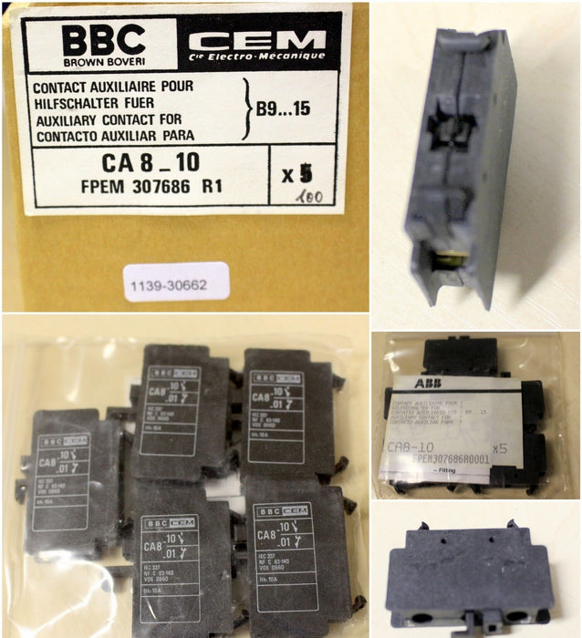 5 Stück - ABB BBC CEM Hilfsschalter CA8-10 1S für B9-B15 - Anschlüsse 3/4