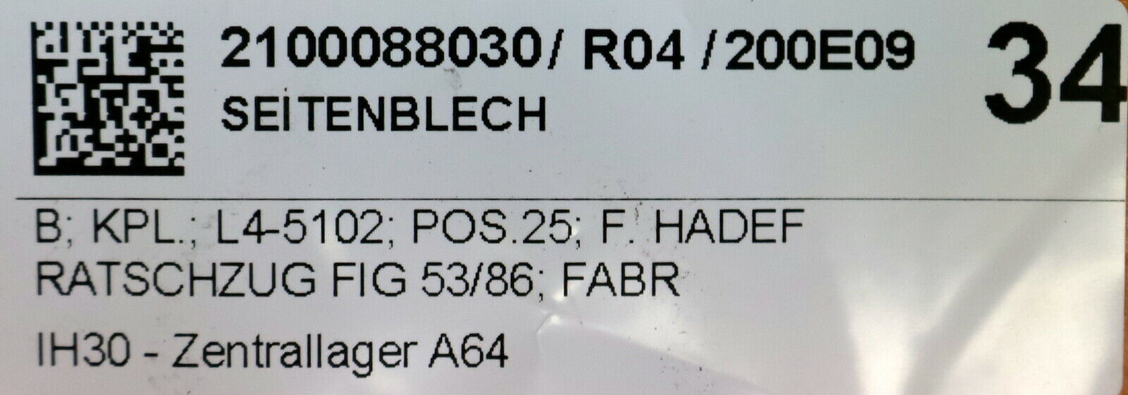 HADEF Seitenblech Nr. 4186400125 für HADEF Ratschzug FIG 53/86 Fab.Nr. 73245/1