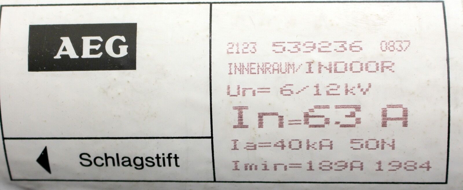 AEG Hochspannungs-Hochleistungs-Sicherungseinsatz In=63A
