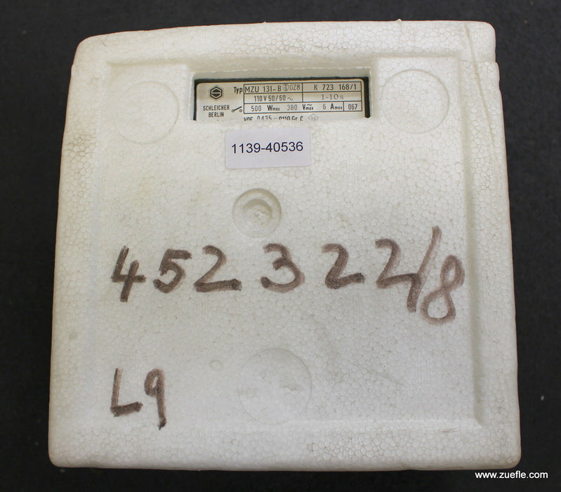SCHLEICHER Zeitrelais MZU 131-B GZ8 110VAC 50/60Hz 1-10s 500W 380VACmax. 6Amax