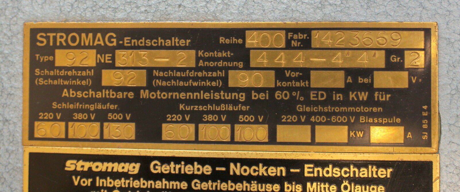 STROMAG Getriebe-Nocken-Endschalter Type 92 NE 313-2 Baureihe 400 Nr. 1423669
