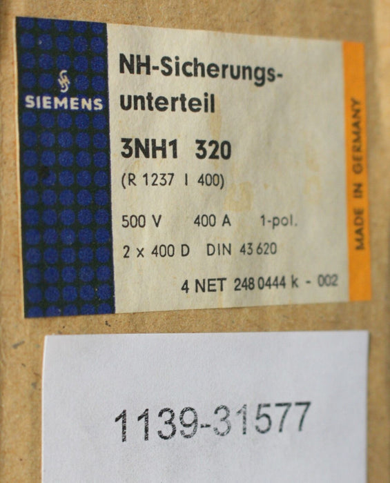 SIEMENS NH-Sicherungsunterteil 3NH1320 - 1-polig Gr:2 - 400A - 500V/660V
