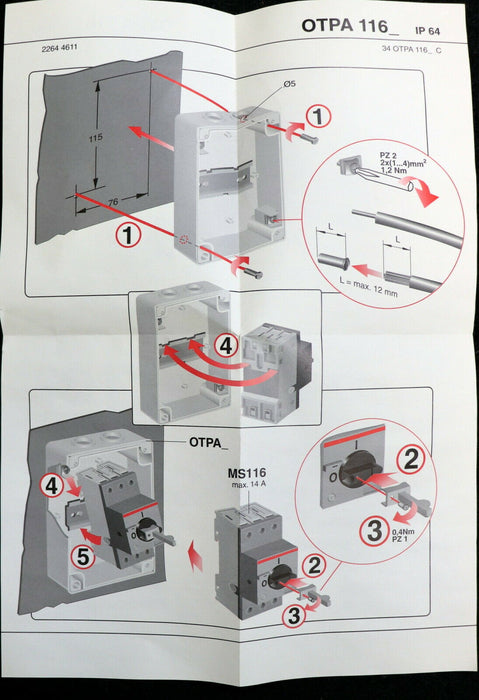 ABB MS Leergehäuse mit Drehgriff für Schaltgeräte OTPA116L2M1 IP64 Iemax=14A