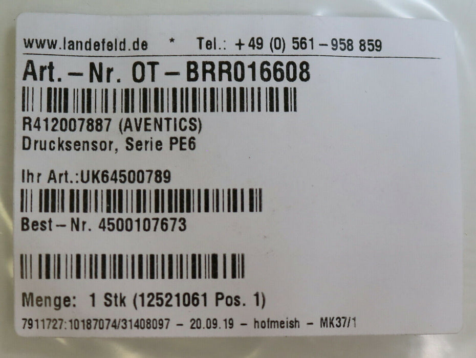 AVENTICS Drucksensor - PE6 R412007887 PE6-P2-S HYST. EINST Betriebsdruck 10bar