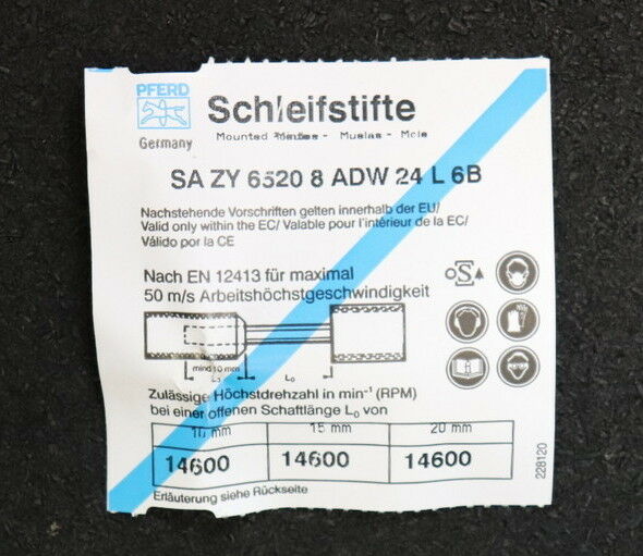 PFERD 25 Stück Schleifstifte Profiprodukte f. Stahlguss SA ZY 6520 8 ADW 24 L 6B