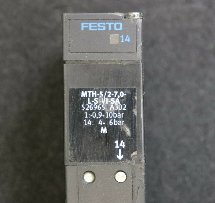 FESTO Magnetventil MTH-5/2-7,0-L-S-VI-SA Nr. 526965 A302 1: 0,9-10bar 14: 4-6bar