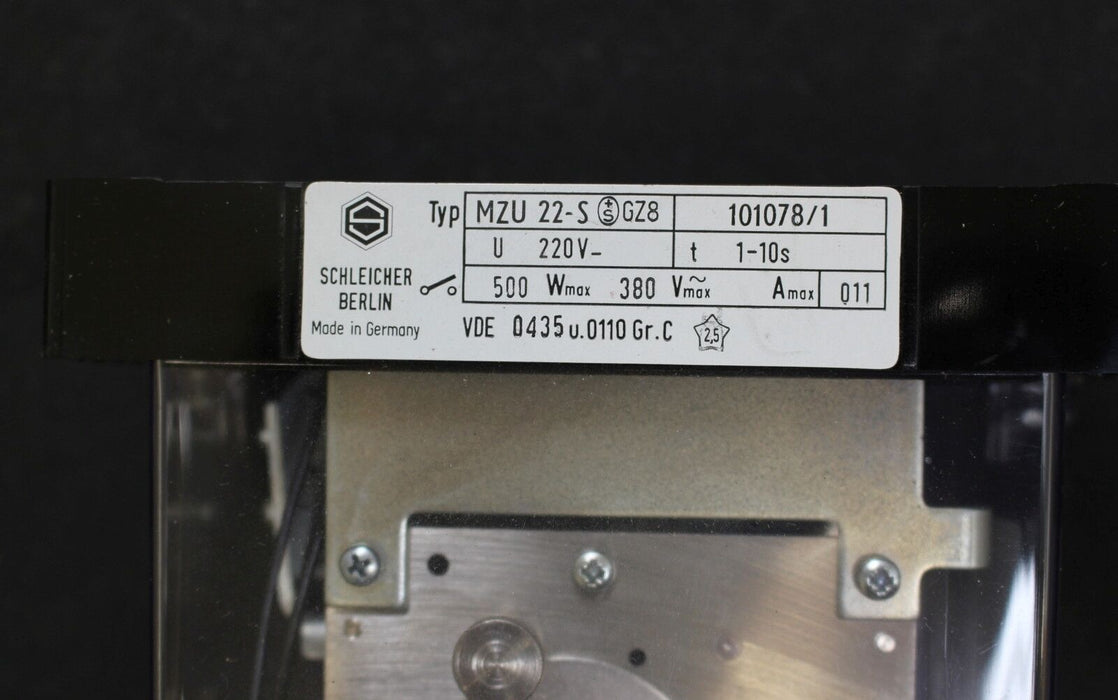 SCHLEICHER Präzisions-Zeitrelais MZU 22-S GZ8 - 220V t=1-10s 500W - Nr. 101078/1