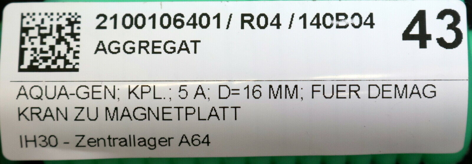 HOPPECKE AQUAGEN Rekombinator komplett Art.Nr. 9322 5A Ø = 16mm für DEMAG Kran