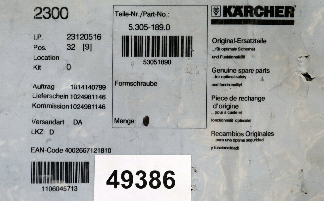 KÄRCHER Formschraube 5.305-189.0 - unbenutzt in OVP