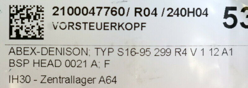 ABEX DENISON Vorsteuerkopf Typ S16 95299 R4 V 1 12 A1 BSP  Head 0021 A Nr. 14875