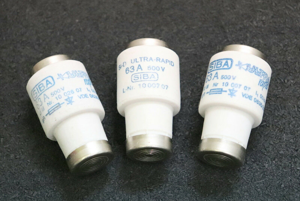 SIBA Si-D ULTRA-RAPID 3x Sicherungseinsatz fuse-link L-.Nr. 1000707 63A 500V