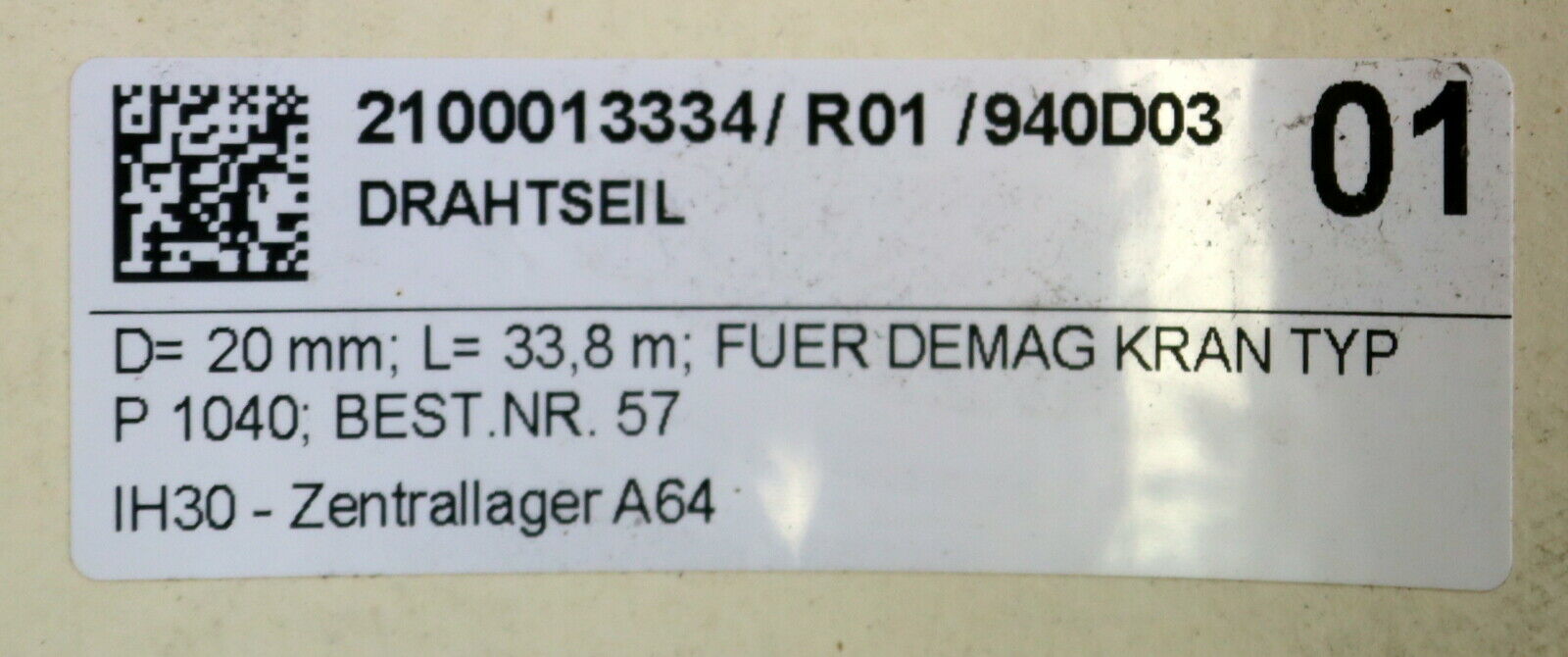 DEMAG Drahtseil Elektrozug Ø20,0mm Gesamtlänge 33,80m Konstruktion 8x26+1