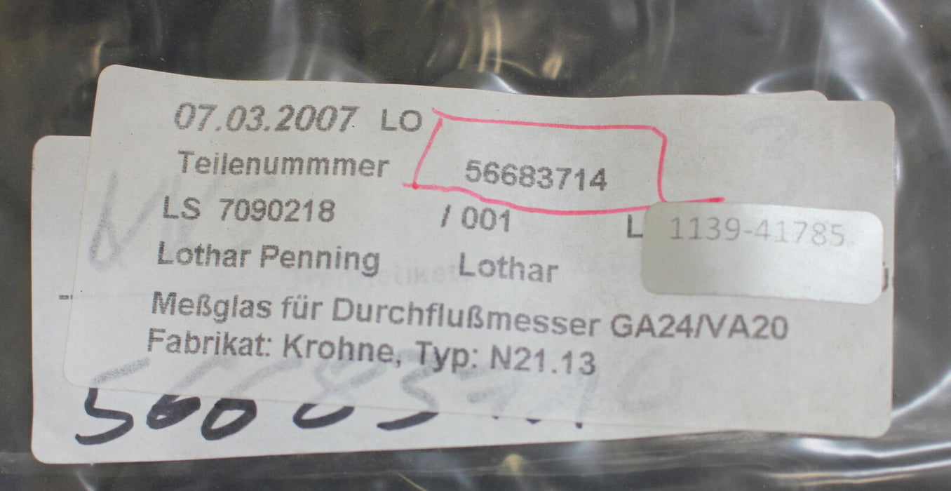 KROHNE Ersatz Messglas N21.14 mit Fänger für Durchflussmesser GA24/VA20