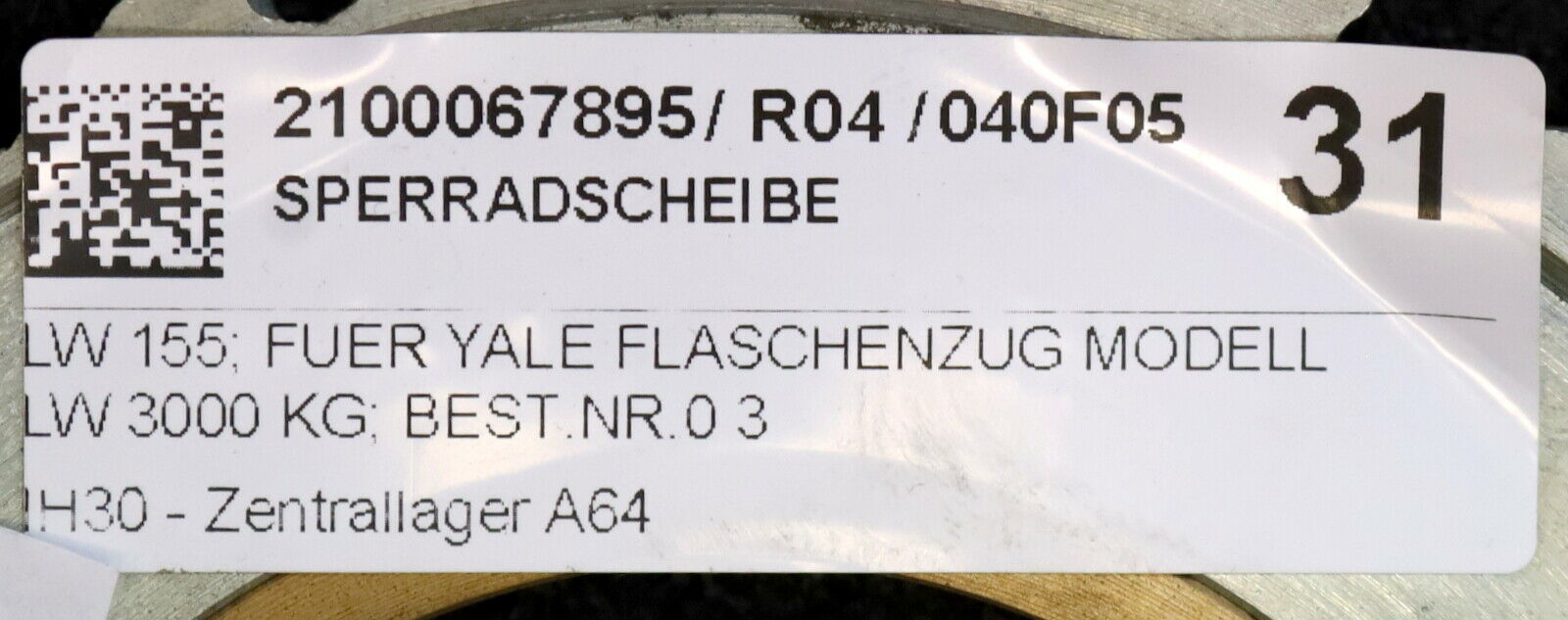 YALE Sperrradscheibe LW155 Best.Nr. 0 306 156 zu YALE Flaschenzug Typ LW 3000kg