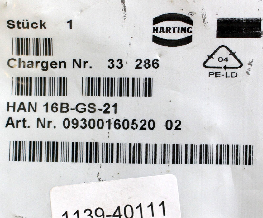 HARTING 3 Stück HAN 16B-GS-21 09300160520 02 Tüllengehäuse