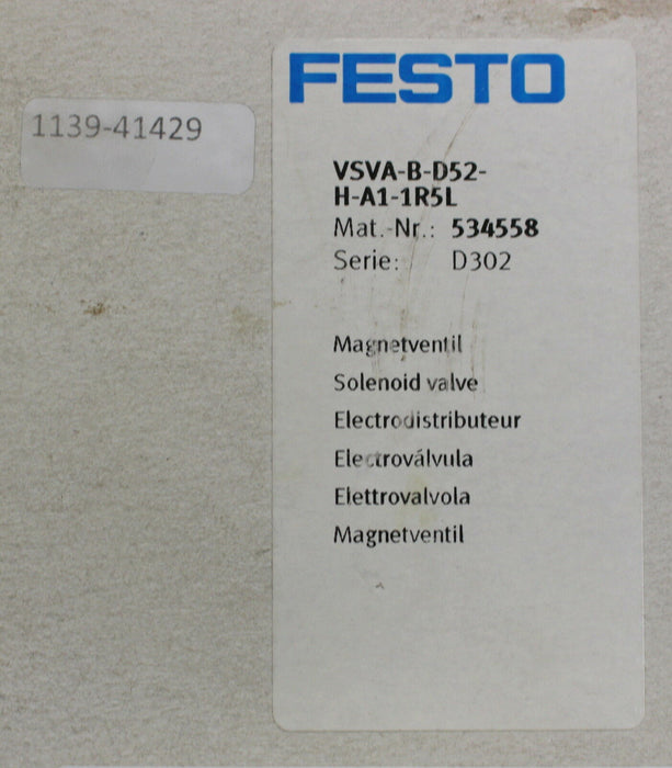 FESTO Magnetventil VSVA-B-D52-H-A1-1R5L Artikelnr. 534558
