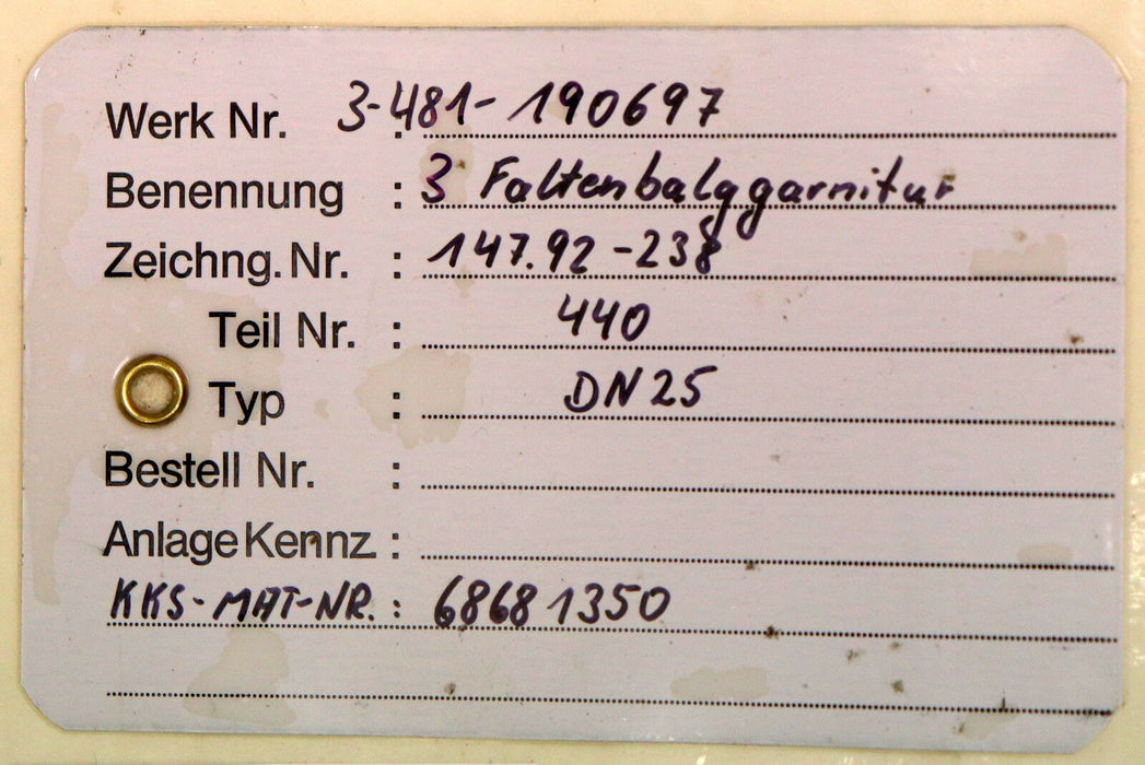 KSB Faltenbalggarnitur für NUCA A 320 IV-310 DN25 mit 1 Zwischenstück Teil 132.2