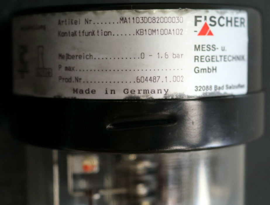FISCHER Rohrfeder-Manometer MA1103D082000030 0-1,6bar Kl. 1,0 - KB10M100A102