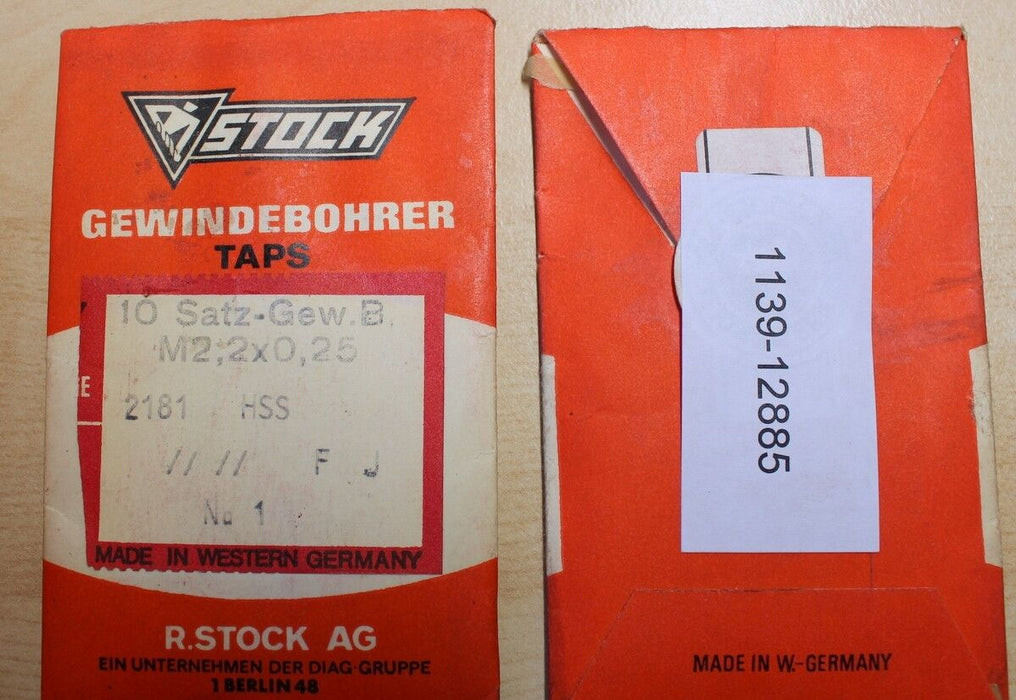 STOCK Maschinen-Gewindebohrer M2,2x0,25 - Regelgewinde - HSS - FJ - No.1 - 10Stk
