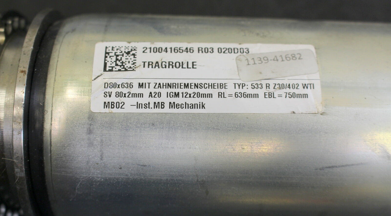 ROLLEX SYSTEMS Tragrolle mit Zahnriemenrad D: 80mm x L: 636mm Typ 533 R Z30/402