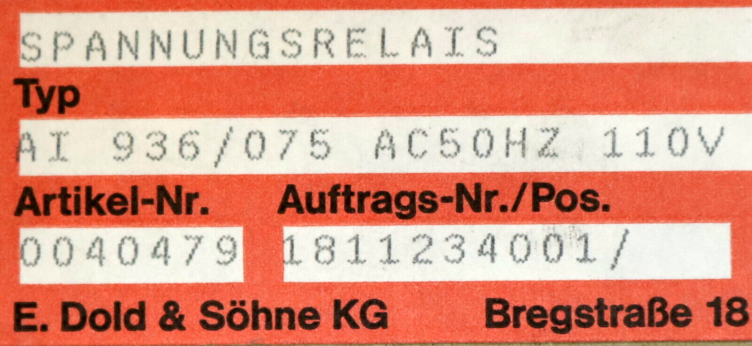 DOLD Spannungsrelais AI 936/075 e+/f 110VAC 50Hz Art.-Nr. 0040479 mit Anleitung