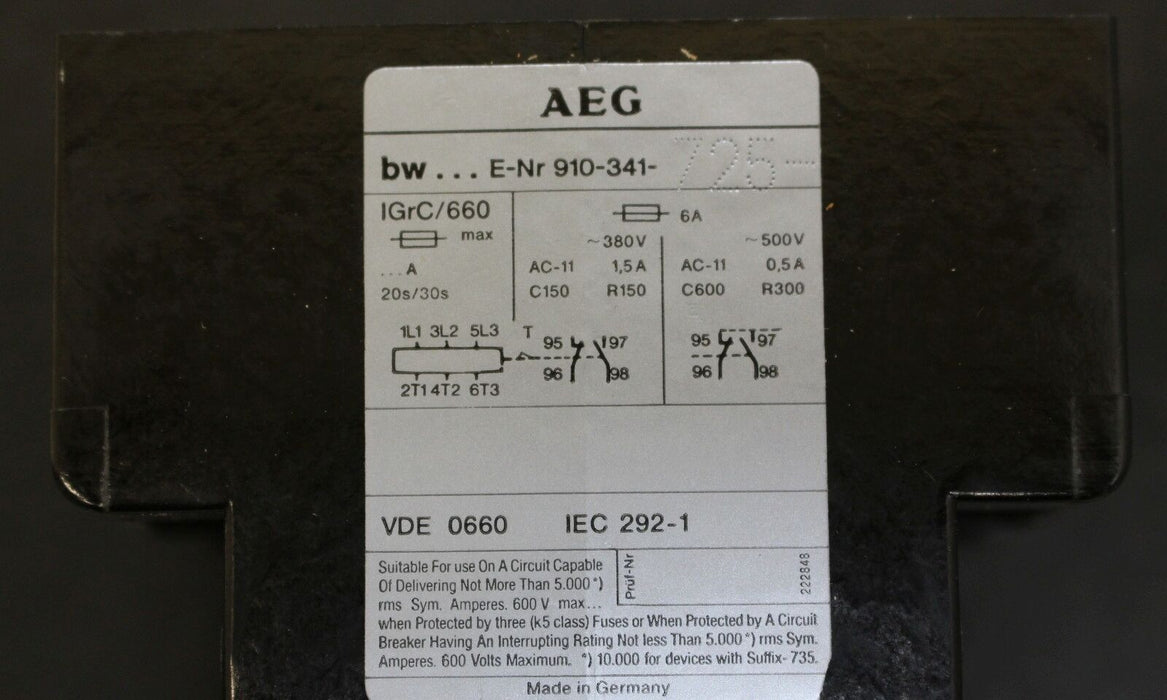 AEG Thermisches Überstromrelais bw 17 S 5,6-8A - 910-341-725-00 - 1 Stück