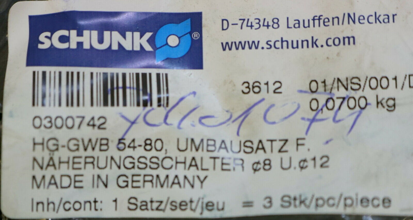 SCHUNK Umbausatz für Näherungsschalter Ø8mm U12 Art.Nr. 0300742 unbenutzt in OVP