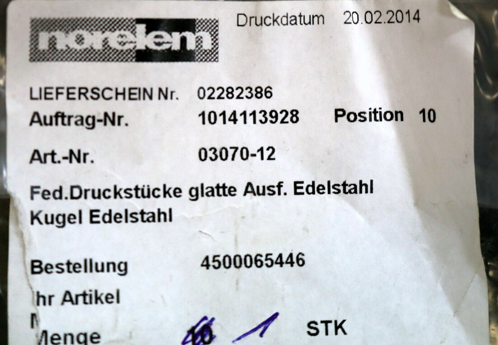 NORELEM Federndes Druckstück glatte Ausführung - Edelstahl - Art.Nr. 03070-12