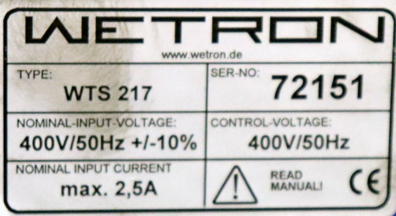 WETRON WTS 200 Type WTS 217 Steuerung 400V 50Hz max. 2.5A gebraucht