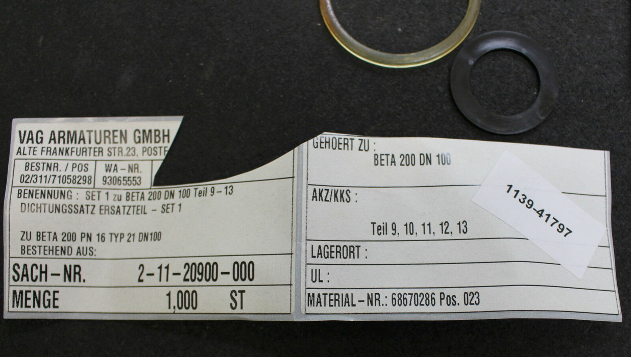 VAG Ersatzteilset für BETA 200 DN100 Herstellung 1/99 Teil 9-13 in UV-Schutz