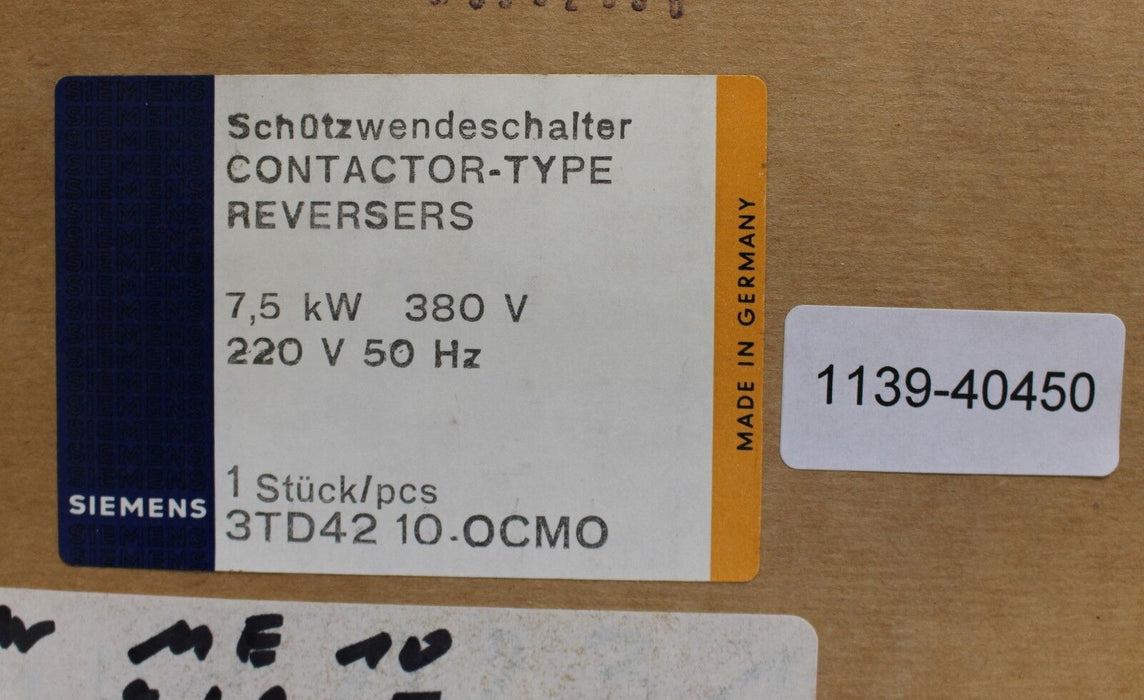SIEMENS Schützwendeschalter contactor type reversers 3TD4210-OC 7,5kW 380V 220V