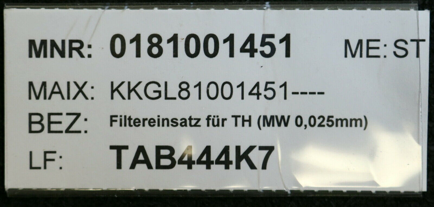 EFE Filter-Einsatz für TH 2.18 G25-A0V-0-P ID 402599 MW 0,025mm Ø45mm Länge 53mm