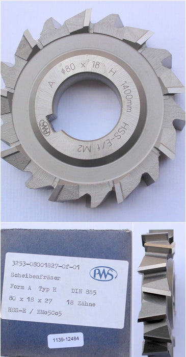 Scheibenfräser DIN 885 gefräst Fasen geschliffen Ø80js16x18k11xØ27H7