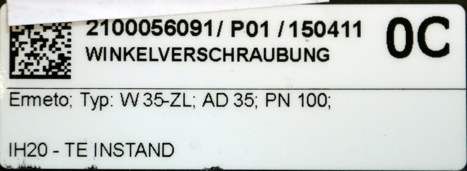ERMETO / PAV Winkelverschraubung mit Dichtkegel W 35-ZL AußenØ 35mm beidseitig