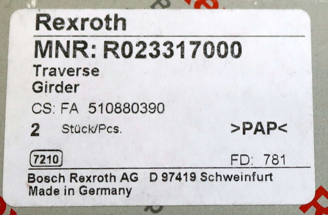 REXROTH Linear Set + Traverse MNR: R023510700 + R023317000 + 2 Stangen 180mm