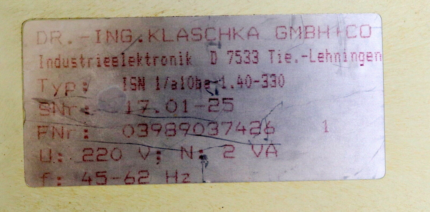 KLASCHKA Laufmelder ISN 1/a10ba-1,40-1,1k 220VAC 45-62Hz gebraucht - ok