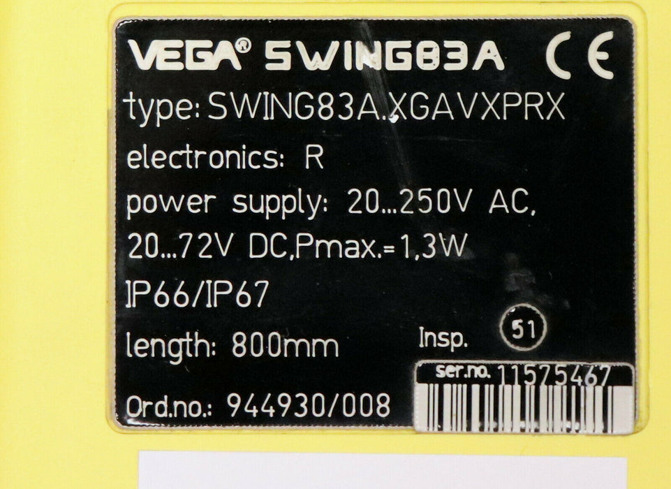 VEGA Schwinggabelschalter 800mm Messsonde SWING83A.XGAVXPRX Stablänge 800mm