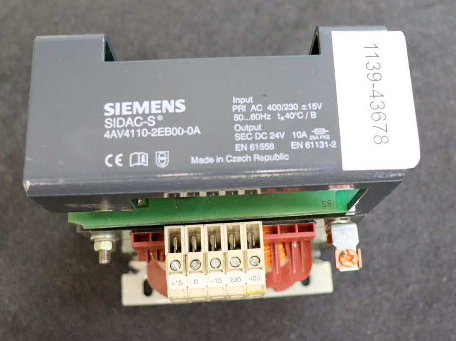SIEMENS SIDAC-S Stromversorgung 4AV4110-2EB00-0A Input PRI 230/400VAC 50/60Hz
