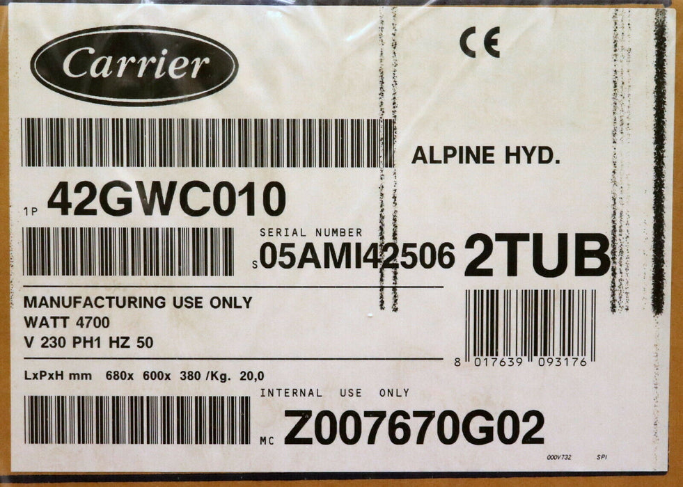 CARRIER 6600W Hydronik-Kassettengerät Deckeneinbaukassette 42GWC010 - Z007670G02