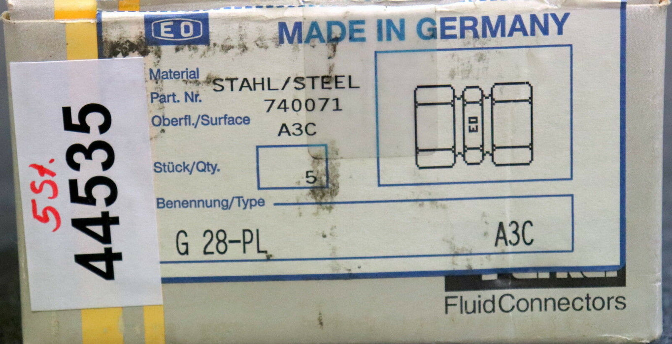 PARKER ERMETO 5 Stück Verschraubung gerade G28-PL Stahl Part No. 740071