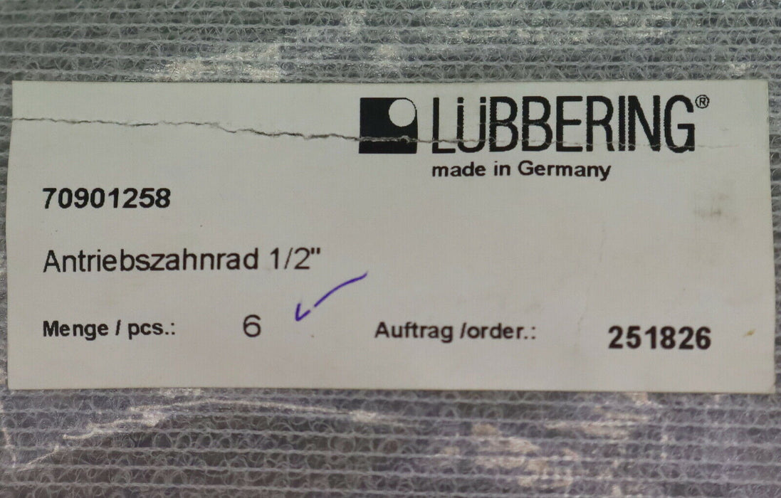 LÜBBERING 6x Antriebszahnrad 1/2" Art.Nr. 70901258 unbenutzt in OVP