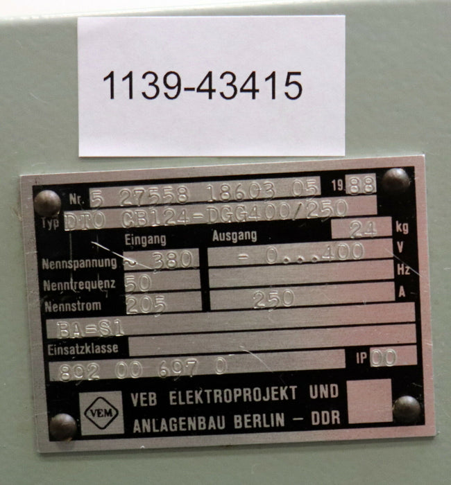 VEB EAB DDR Steuergerät Thyresch DTO CB124-DGG400/250 400VDC 250A
