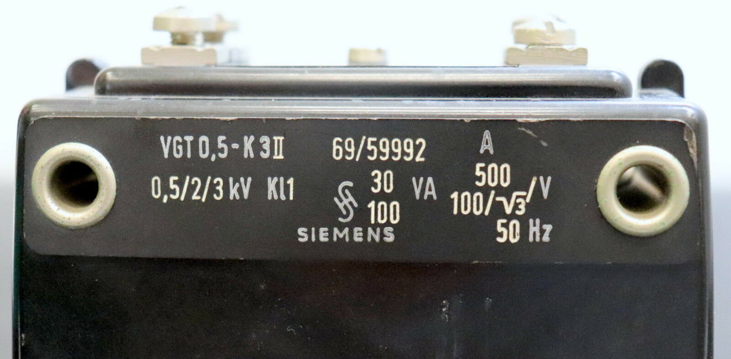 SIEMENS Kleinstromwandler VGT 0,5-K3II 0,5 / 2 / 3kV Kl.1 30VA 500V 100VA