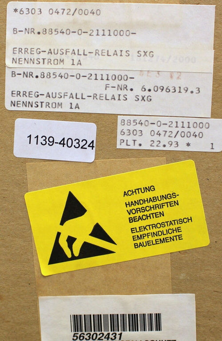 AEG Erregerausfallschutz-Relais SXG Nennstrom 1A B-Nr. 88540-0-2111000