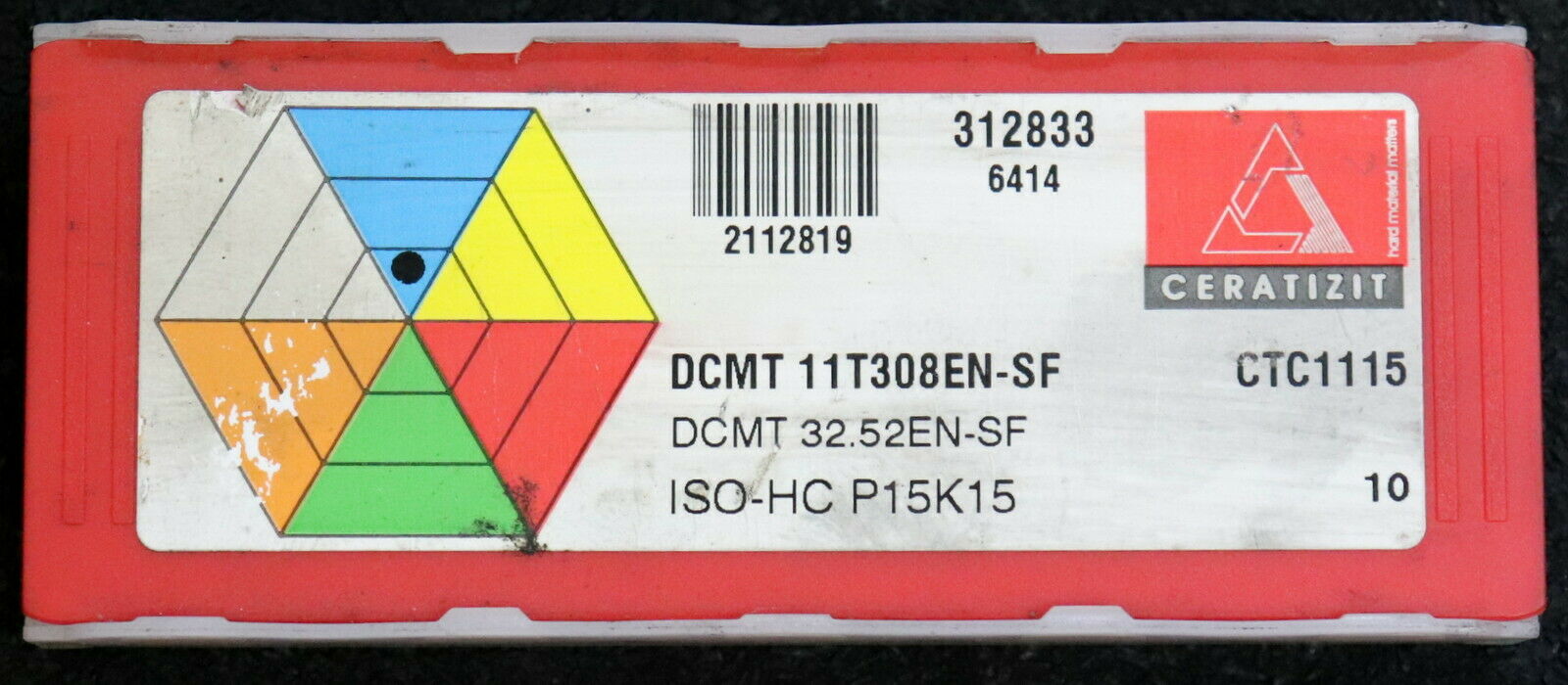 CERATIZIT 10 Stück Wendeplatten DCMT 11T308EN-SF DCMT 32.52EN-SF ISO-HC P15K15